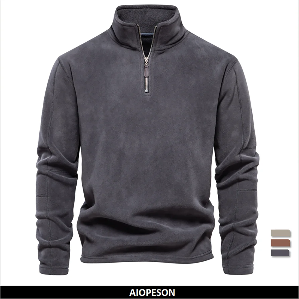 Aiopeson marca de qualidade engrossar jaqueta de lã quente para homens com zíper pescoço pulôver moletom masculino casca macia jaqueta masculina