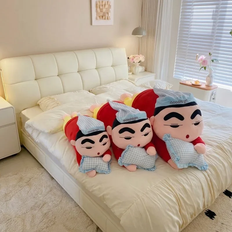 Crayon Shinchan Sleeping Style Plush Doll, Lying Shin-chan Stuffed Toy with Nightcap and Pillow Soft Anime Plushie Birthday Gift