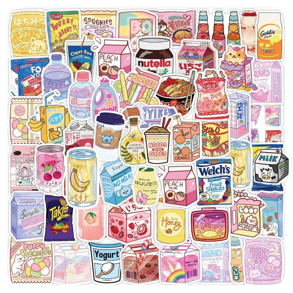 10/30/50/100 stücke Nette Cartoon Trinken Snack Verpackung Aufkleber Ästhetische Aufkleber für Kind DIY Telefon Koffer Notebook Graffiti Aufkleber