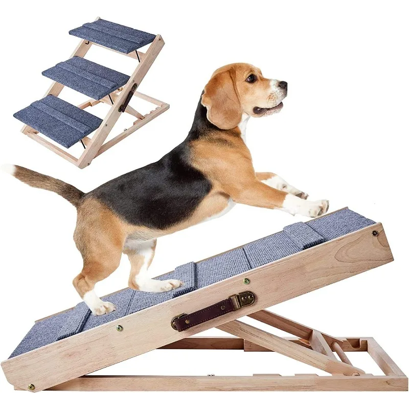 

Wholesale Folding Wood Dog Bed Stairs Non-Slip Long Portable Paw Adjustable Height Ramp with Handle Pet Ramp