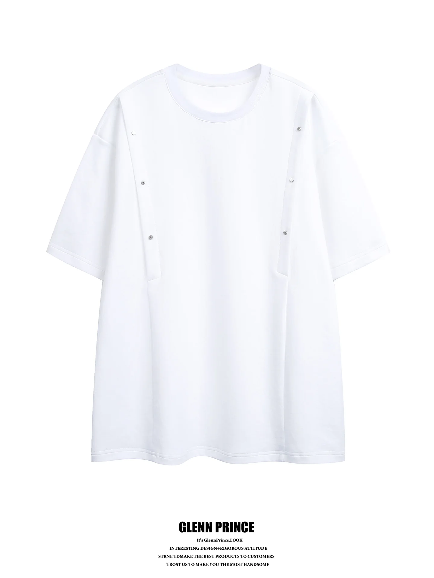 

American High Street Deconstructed Rivet Short Sleeve T-Shirt Men's Summer Design Boxy Fit Half Sleeve Body T-shirt