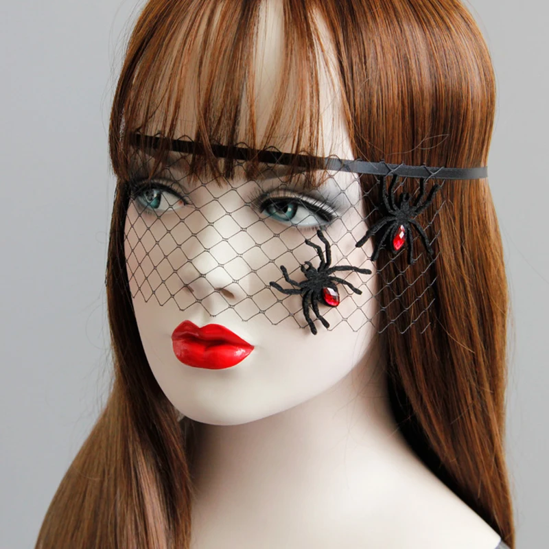 Maschera viso in pizzo rosa gotico Cosplay Halloween 1920s Gatsby Party Spider Princess Masque fascia in rete nera