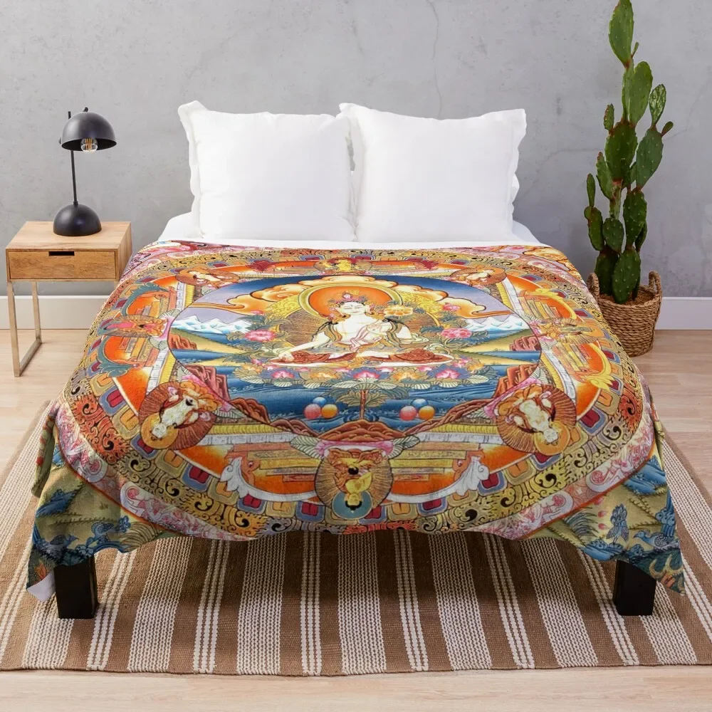 

White Tara Buddhist Mandala 60 Throw Blanket Thermals For Travel Multi-Purpose Bed covers Blankets