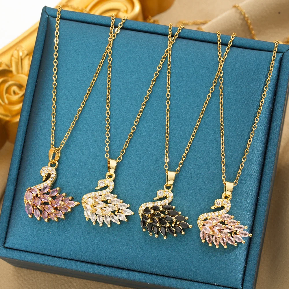 Ожерелье из титановой стали с подвеской в виде лебедя из циркона для женщин, ниша и универсальная ключица.