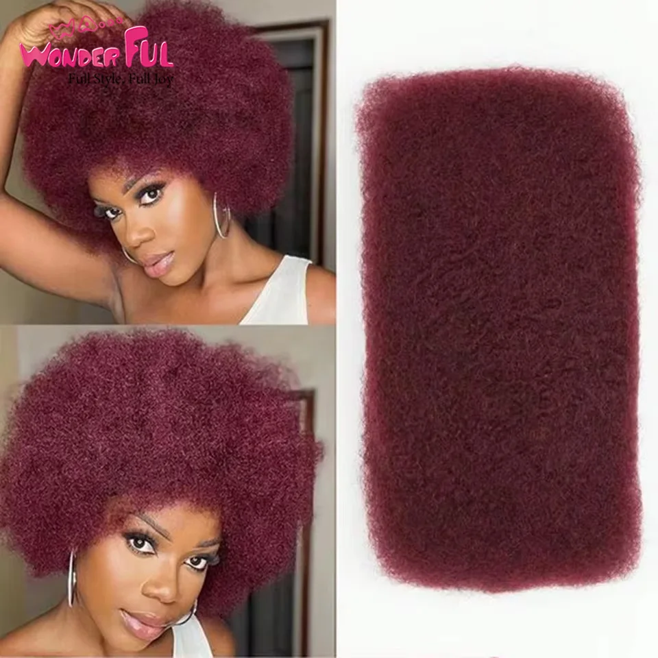 

Red Brazilian Brown Remy Hair Afro Kinky Bulk 100% Human Hair 99J Kinky Curly Bulk Hair For Braiding DreadLocks Natural Color