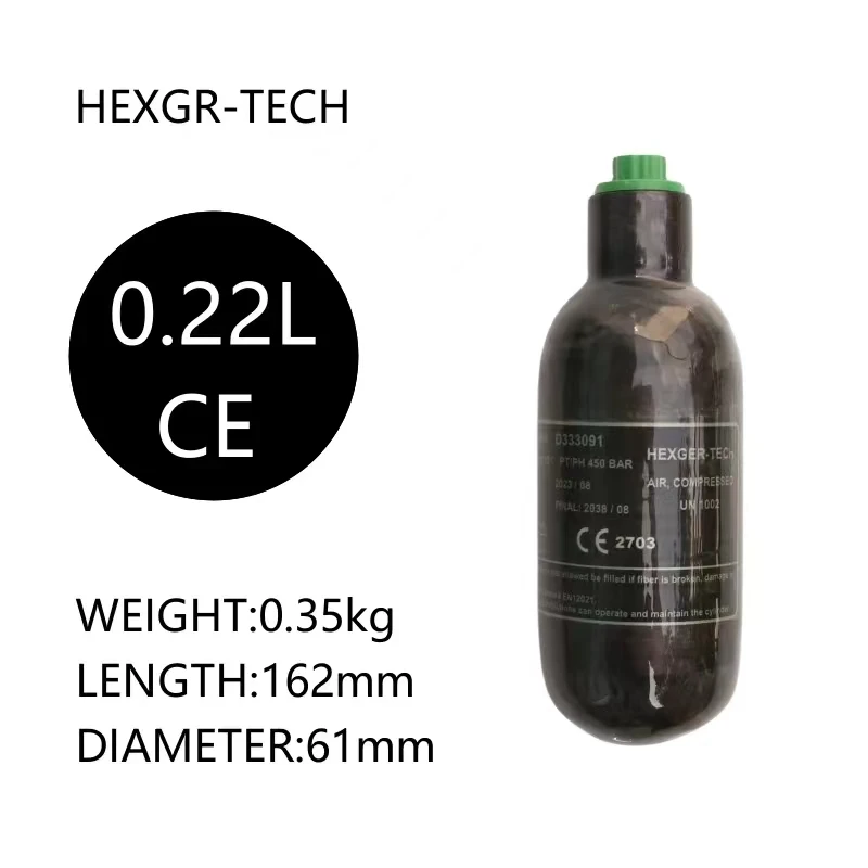 

220cc 4500Psi 300Bar 30Mpa 0.22L PCP Carbon Fiber Cylinder HPA Tank High Presssure Gas Cylinder for FX Diving M18/1.5