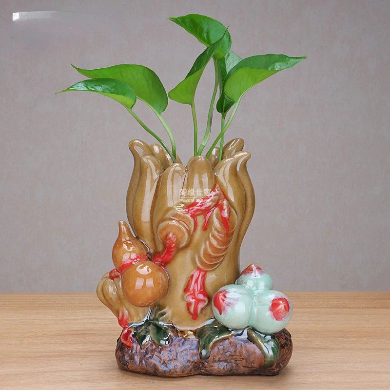 Shiwan doll creative gourd hydroponic plant ceramic handmade vase living room dining room modern ornaments home accessories