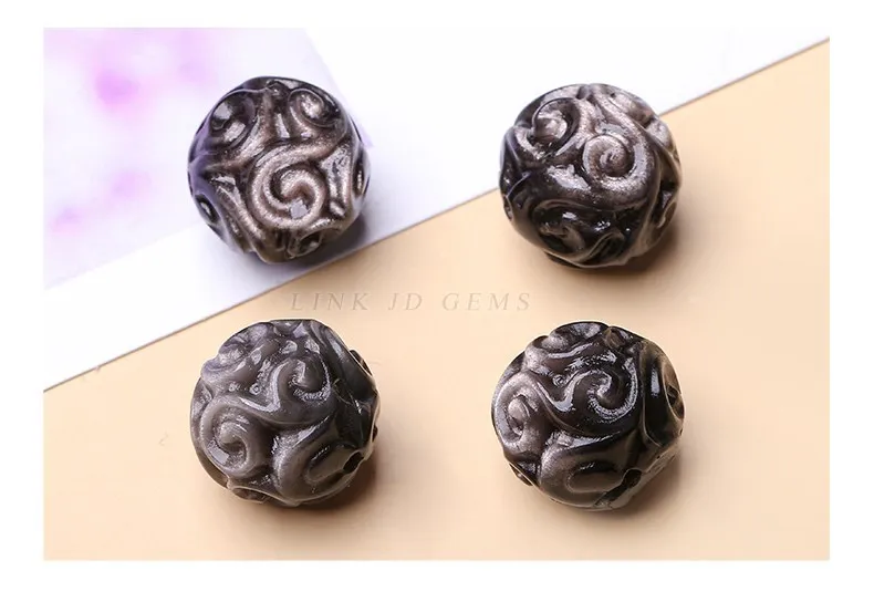 1 pc natürliche Silber Obsidian Blume gemustert Perle fit Anhänger Charms für Schmuck machen DIY Armband Halskette Zubehör – Detail 4