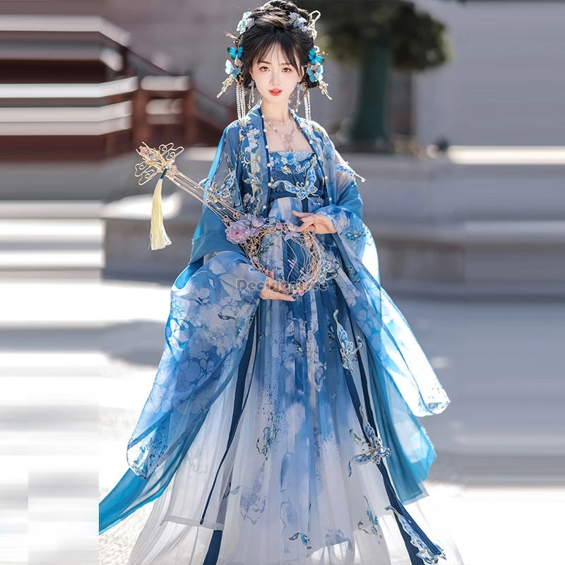 2024 chinese tang dynasty hanfu improved embroidery chest-length fairy pleated skirt female elegant loose style summer hanfu b88