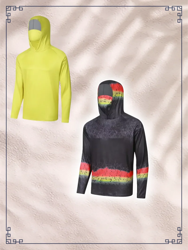 

Мужская футболка с капюшоном и защитой от солнца UPF 50+ для рыбалки, кемпинга и активного отдыха, с маской для защиты от солнца