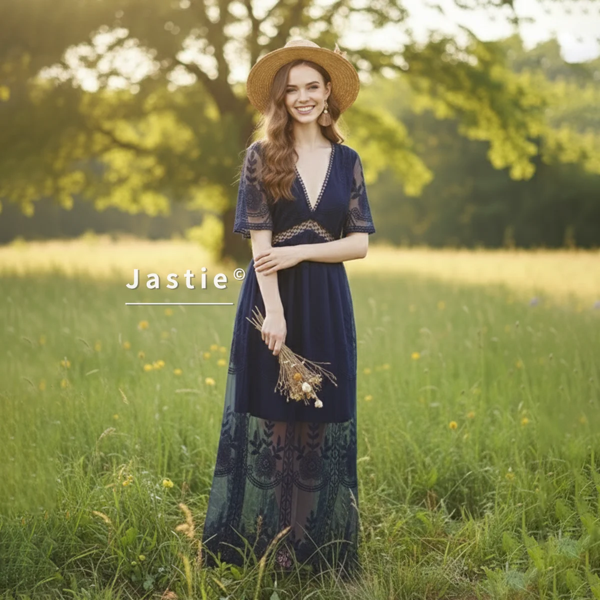 Blu navy estate Boho donna maxi abito ampio ricamo pizzo tunica lunga abito da spiaggia vacanza vacanza abbigliamento donna 2026