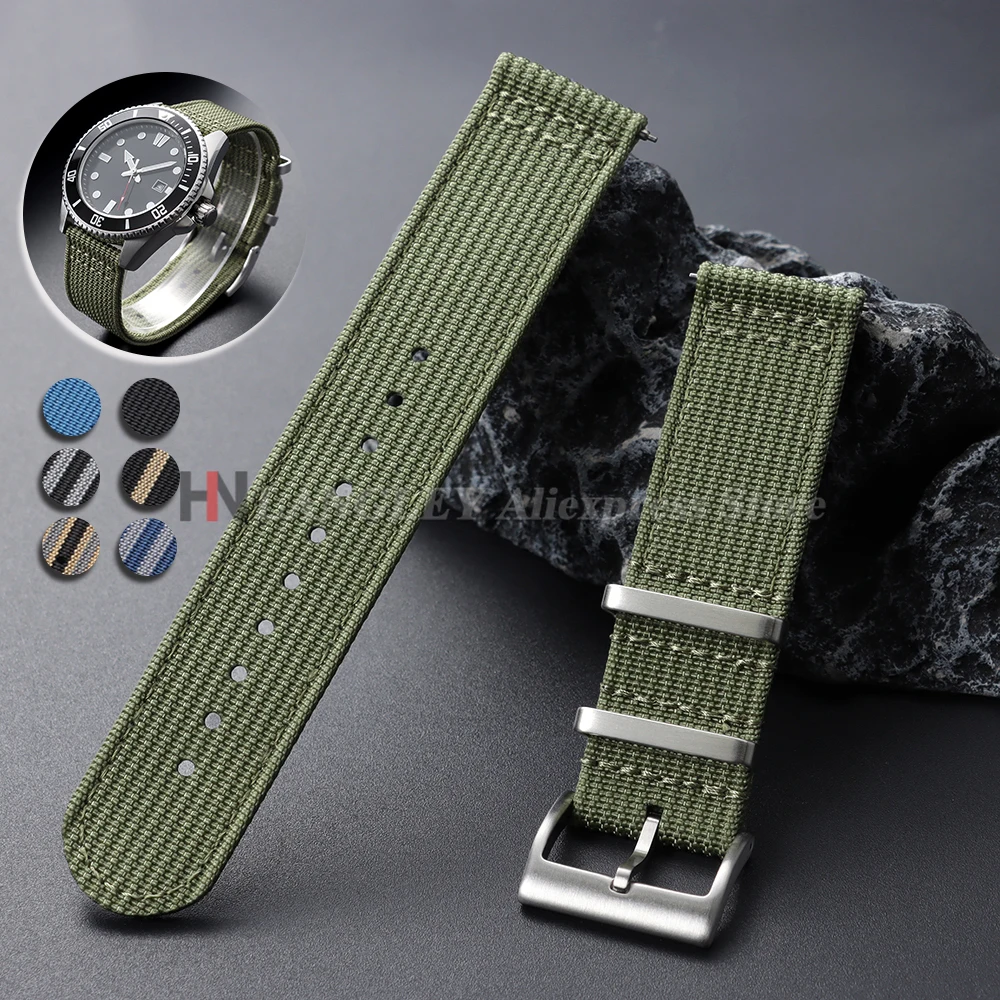 20mm 22mm Nylon Geripptes Uhrenarmband Gewebtes Canvas-Stoffband für Seiko Herren Militär Sport Schnellverschluss Zweiteilige Armbänder