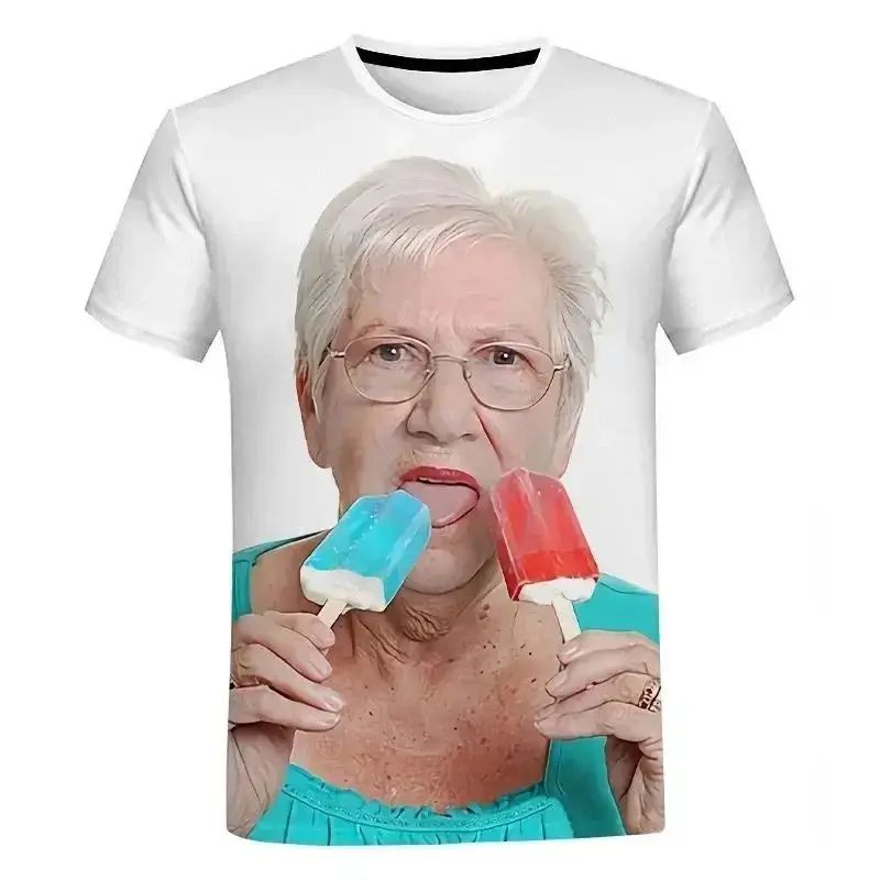 New fashion Senior Women Licking Red Popsicle 3D printed Summer men's T-shirt Kawaii Grandma Fun Popsicle short sleeve top 6xl