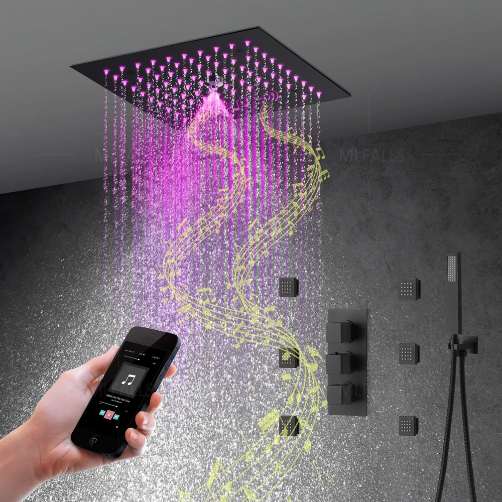 4 وظيفة صنبور أسود LED مجموعة صنبور دش ثرموستاتي #3