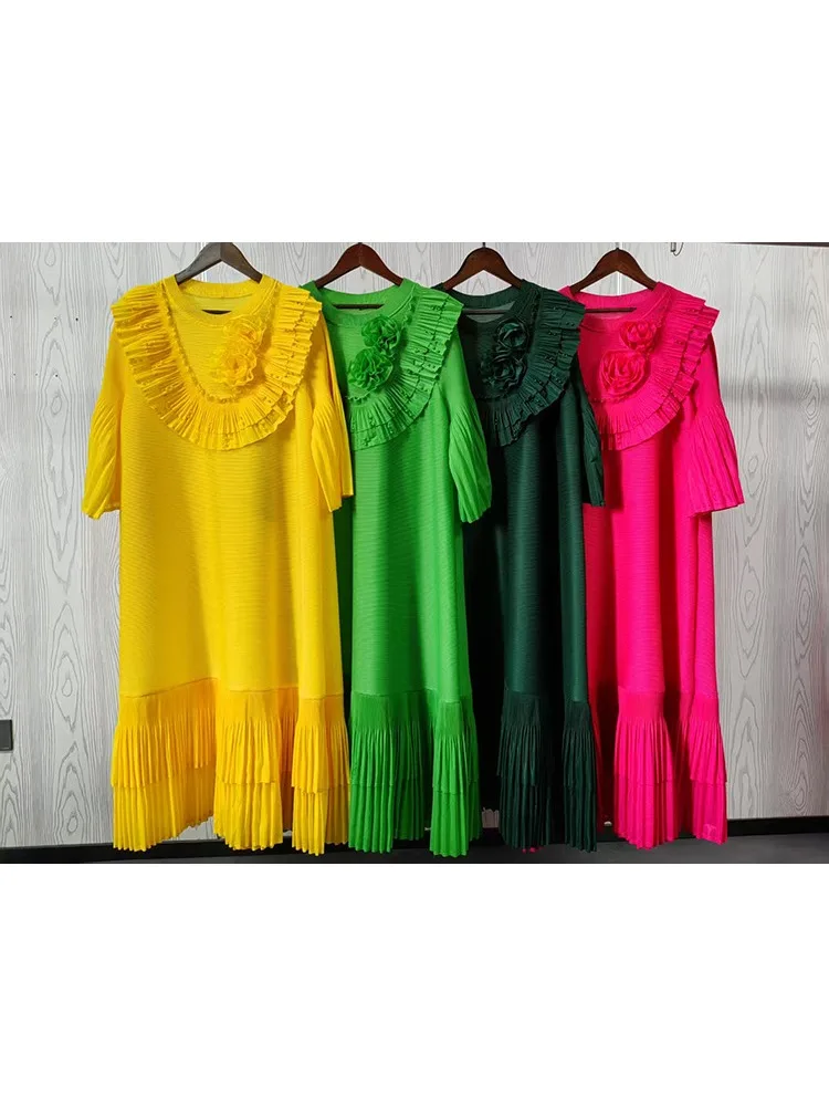 ミヤケ レディース ロングドレス 夏 2025 ルーズ ファッション ハイストレッチ フリル ビーズ 長袖 花柄ローブ