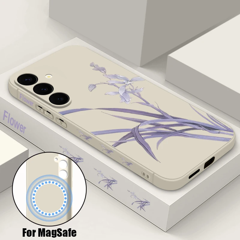 Blumenmuster Magnetische Handyhülle für Samsung Galaxy S25 S24 Ultra S23 S22 Plus S25 FE A17 A56 A55 A16 A15 A36 Weiche TPU-Hülle