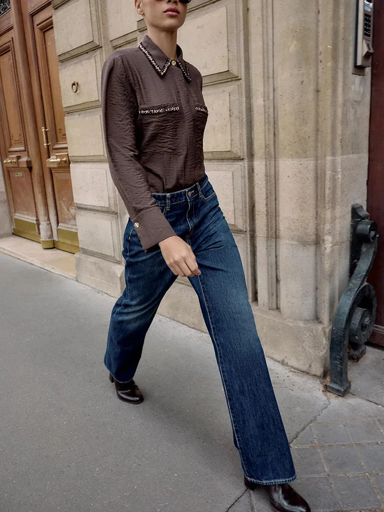 Высококачественный женский зимний новый флип-воротник ZA2025 с длинной отделкой све, конструкция irt Faionable в этническом стиле, женский irt