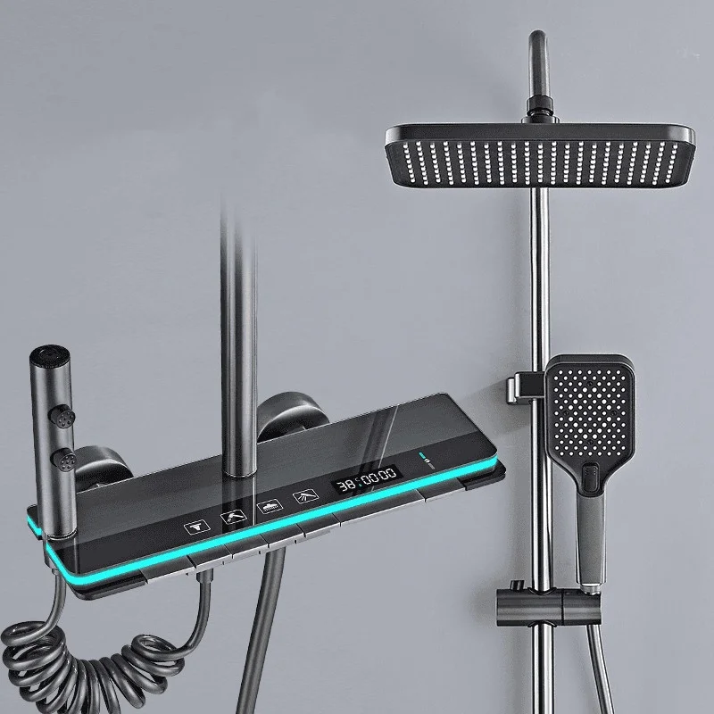 【Envío desde la UE】Juego de ducha con pantalla Digital, sistema de grifería de ducha, conjunto frío caliente con luz ambiental, grifo de baño, cabezal de ducha