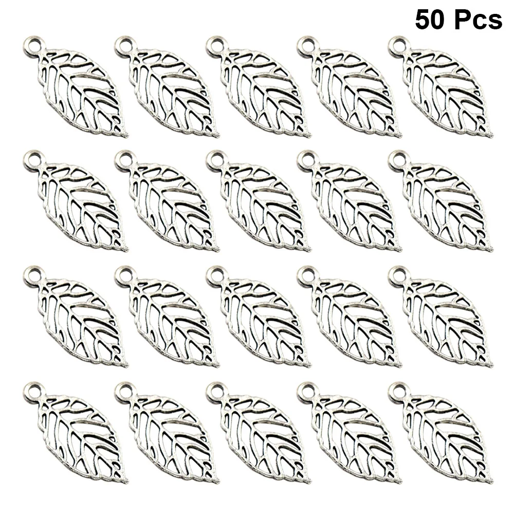 

50Pcs Retro Leaf Pendants Alloy Hollow Out Charm DIY Jewelry Making Accessory for Necklace Bracelet Earrings Craft Projects