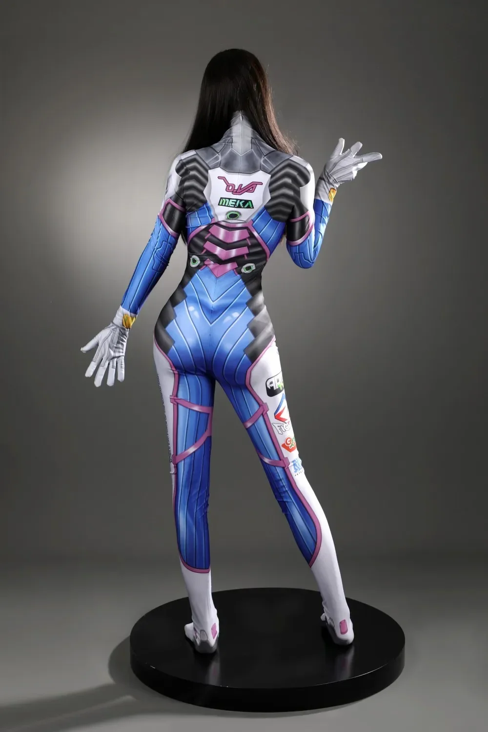 ผู้หญิงเซ็กซี่กระชับคอสเพลย์เครื่องแต่งกายสีฟ้า DVA COSPLAY Jumpsuit รองเท้าชุด