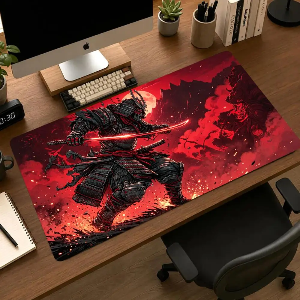 Red Samurai Warrior Mousepad Pc Accessories Desk Interior Gaming Mats Carpet Mouse Mat Office Decor Gamer Setup Decoration