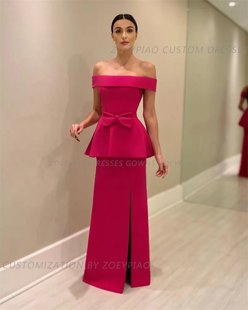 Fuschia-vestido Formal de fiesta con hombros descubiertos, traje sin tirantes con abertura lateral para boda, informal, para ocasiones especiales, 2024