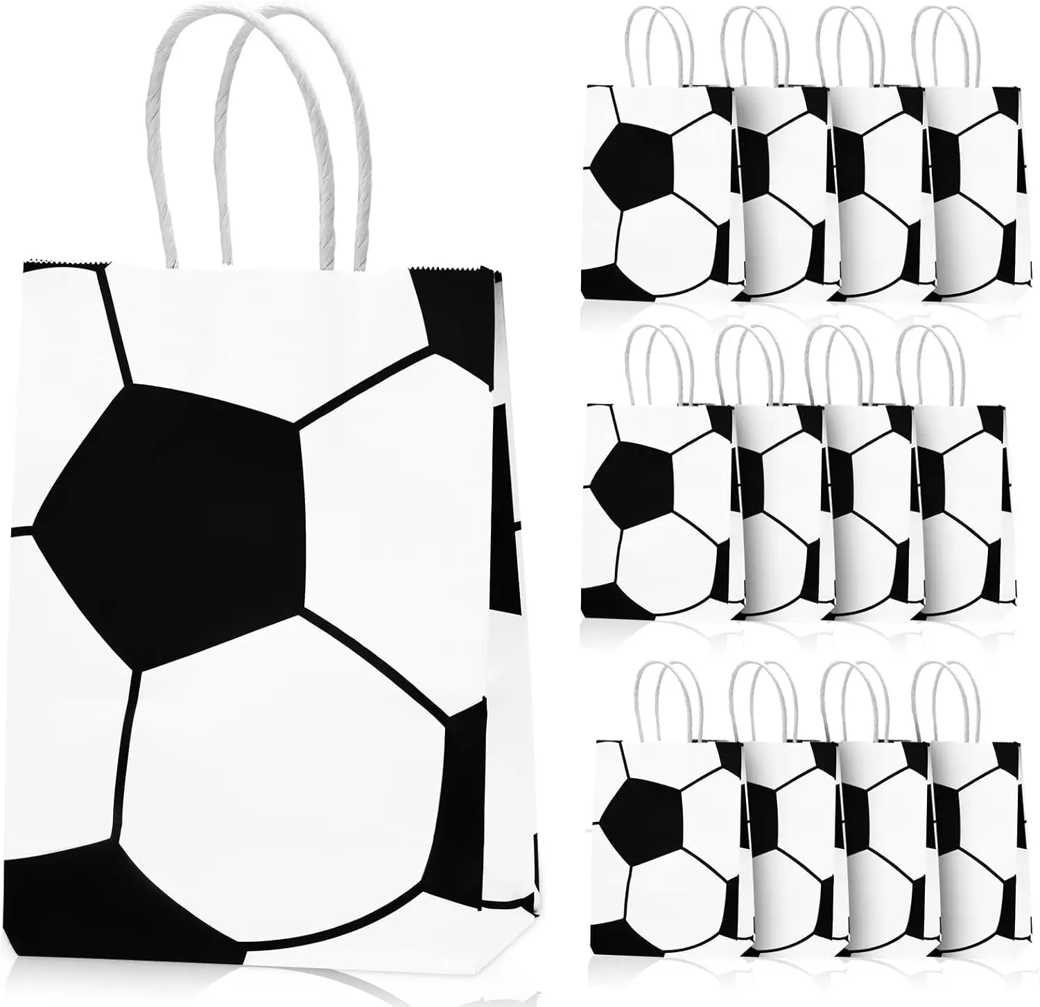 Fußball-Partygeschenk-Papiertüte, Fußball-Themenparty-Geschenktüte mit Griffen, Fußball-Goodie-Tasche, Süßigkeitentüte, Partyzubehör, 10 Stück/20 Stück – Detail 1