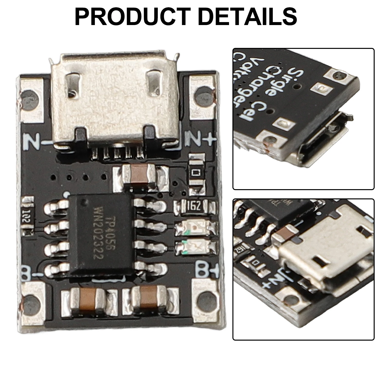 

Module USB Charger Module 12.5×15.5×3.5mm 1A Charging Current 4.2V Output Voltage 5~6V Input Voltage Range DIY Charger Module