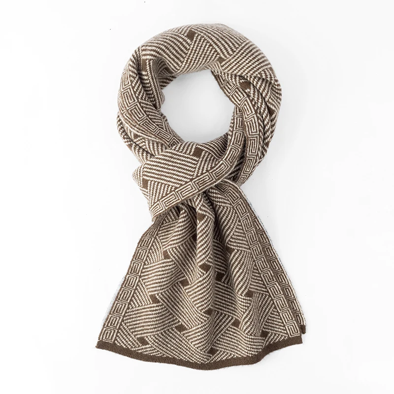 100% الكشمير وشاح من الصوف الشتاء الدفء شال طويل التفاف الرجال الموضة مخطط لينة الأغنام الصوف الحياكة الأوشحة 180 سنتيمتر طول #2