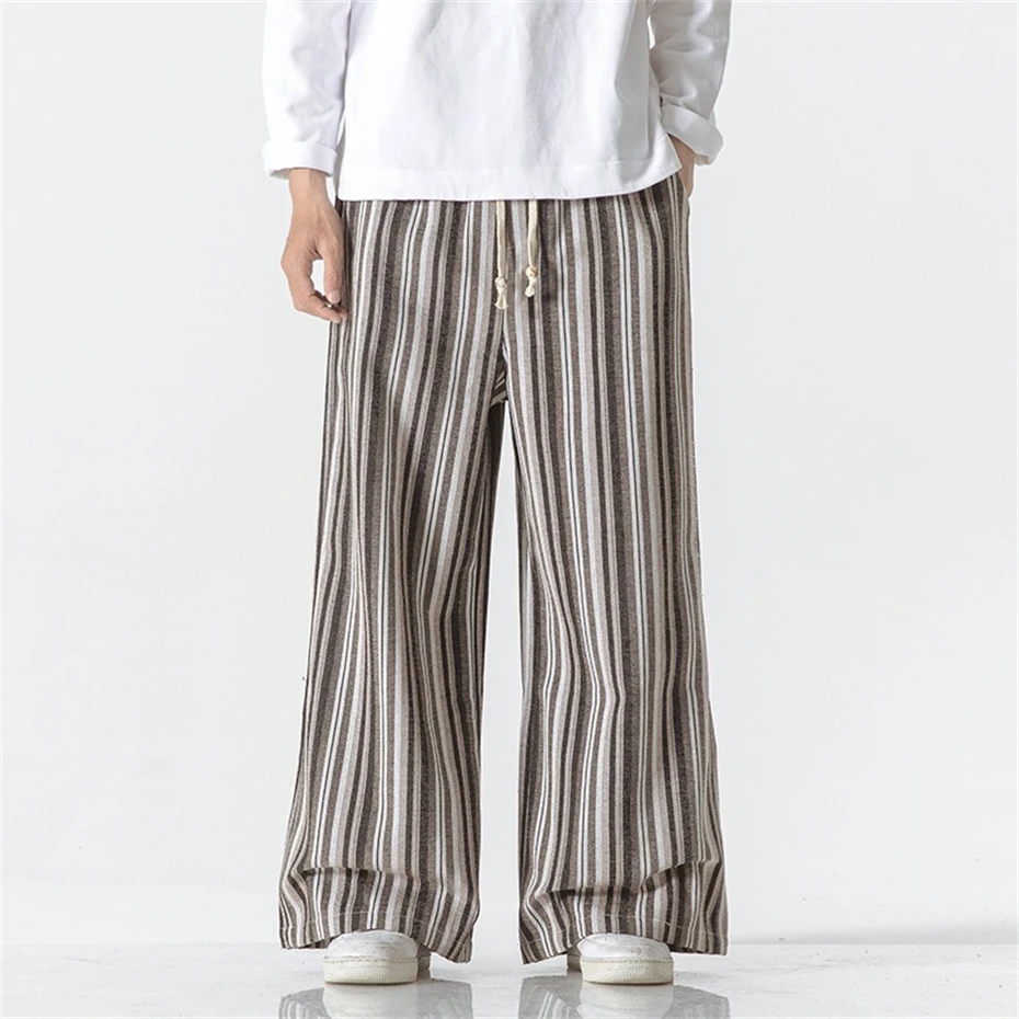 Large Size Loose Casual Pants Mens Cotton Trousers Men Striped Straight Wide Leg Pants Male Spring Autumn Men Clothing 5XL