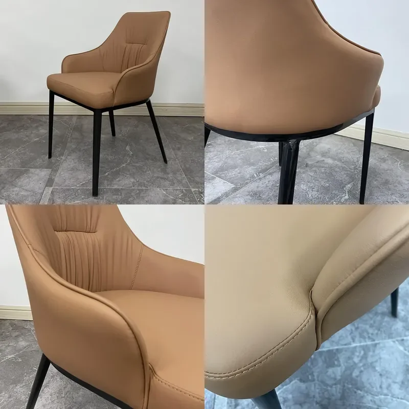 High-End PU Upholstered Dining Chair with Iron Frame for Household Restaurant Hotel Use Comfortable Backrest Stool for