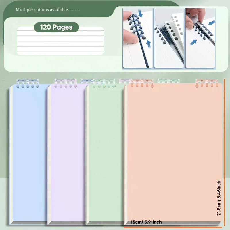 دفتر ملاحظات يحتوي على 60/120 ورقة، يتميز صفحات مثقوبة وتخطيط أفقي، قابل للفصل وغير مريح للغاية للتعامل معه