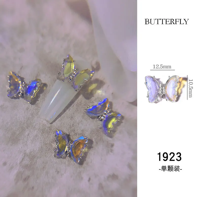 3D AB Rhinestone Crystal Butterfly Glitter Nail Art Decorations Aurora Charm Nail Decals Metal Jewelry Manicure Accessories