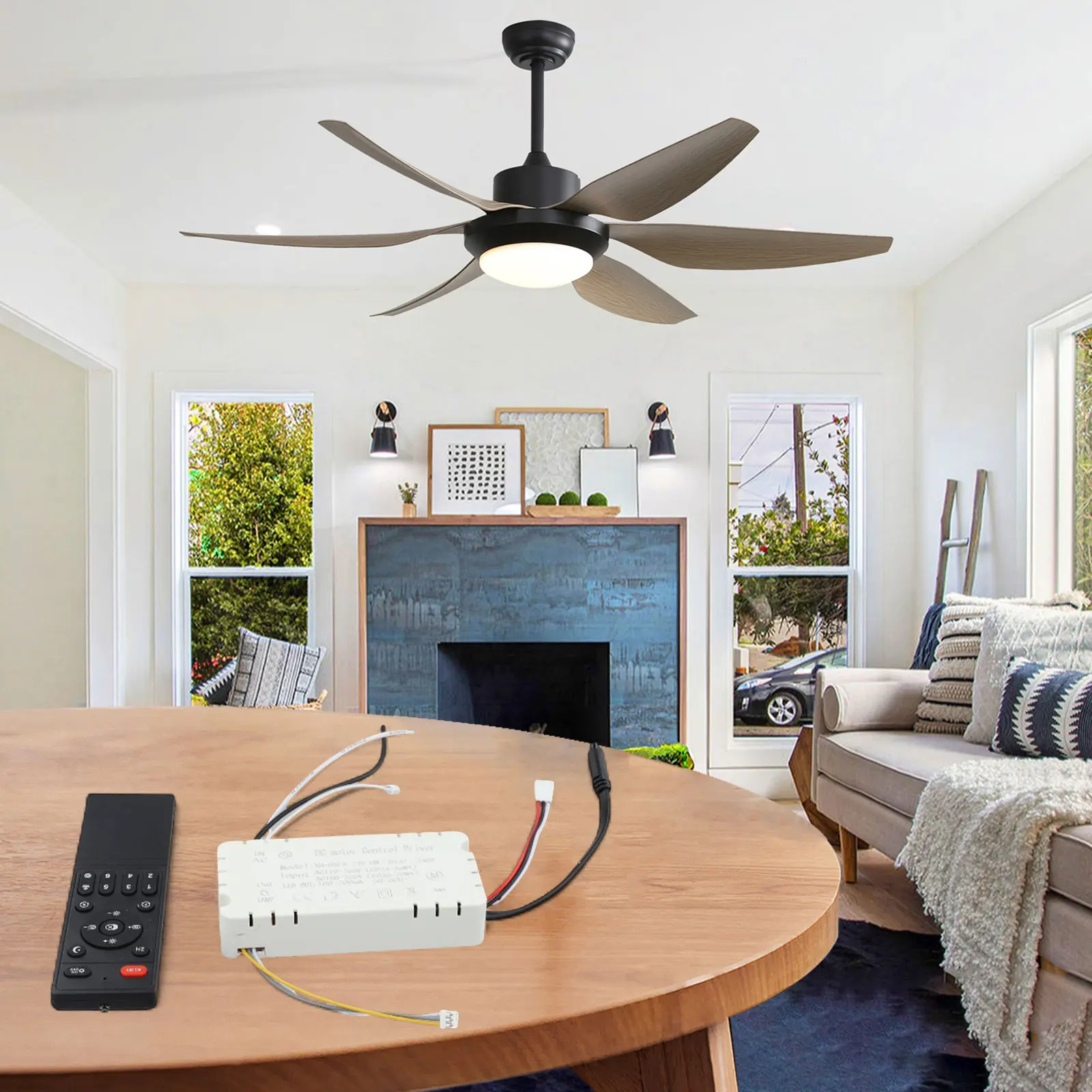Mando a distancia para luz de ventilador de techo con 6 configuraciones de velocidad ajustables y función de atenuación para control de ambiente