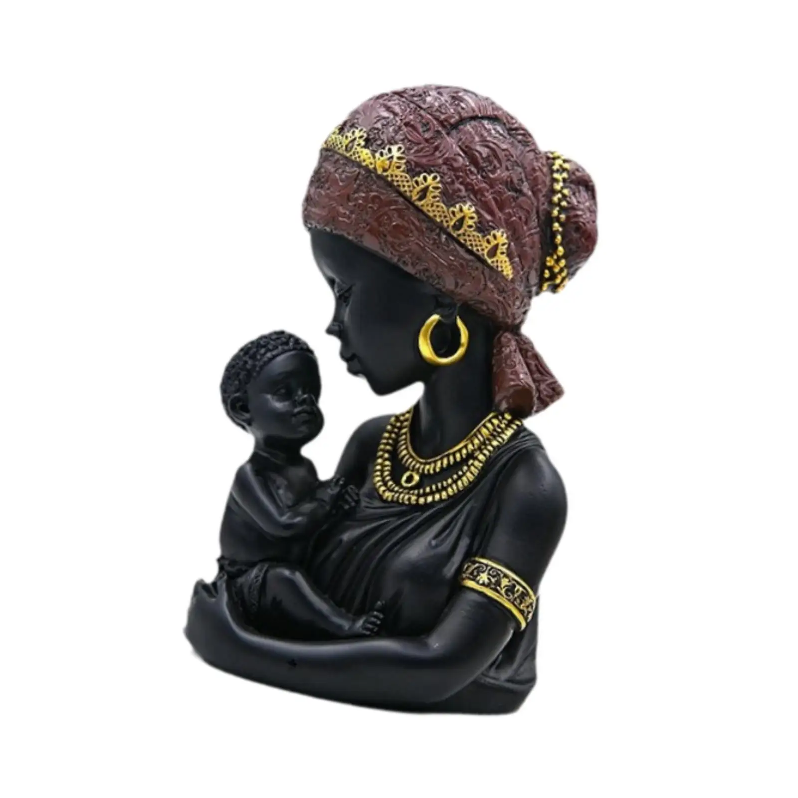 

African Mother and Child Statue African Art Bust Statue Mother and Child Sculpture for Bookcase Hotel Shelf Entrance Tabletop