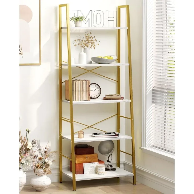 

Bookshelf, Bookshelf Ladder Shelf, Bookshelf for Bedroom, Industrial Book Shelves Storage Rack with Metal Frame for Home Office