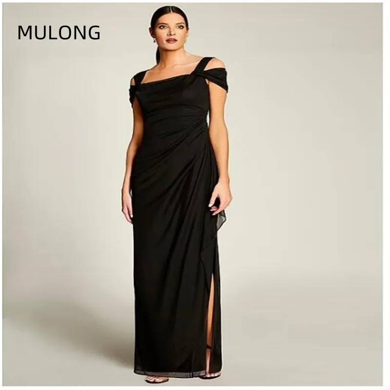 MULONG sirena negro mujer vestido para madre del novio hasta el suelo vestidos de gasa para madre de novia vestido de noche Sexy