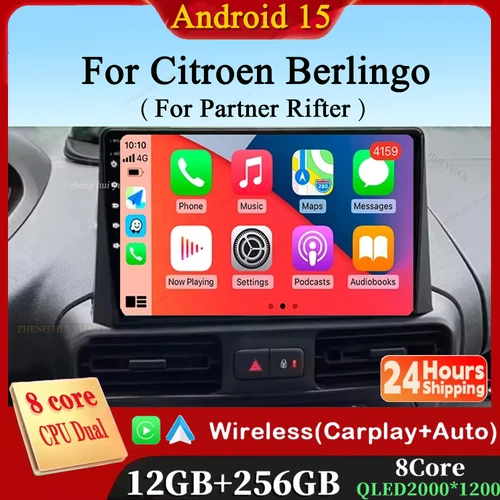 Android 15 Carplay Radio de coche reproductor de vídeo Multimedia estéreo para Citroen Berlingo 2019 Peugeot Partner Rifter 2020 para Opel Combo