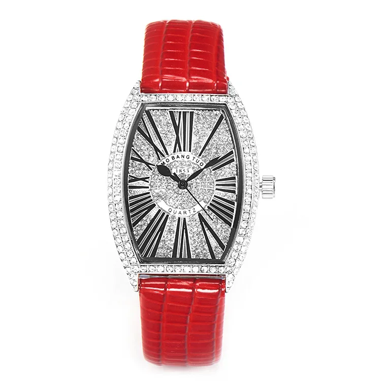 Tonneau-shaped women's fashion watch, silver case Roman quartz watch, trendy women's wristwatch, women's accessory.