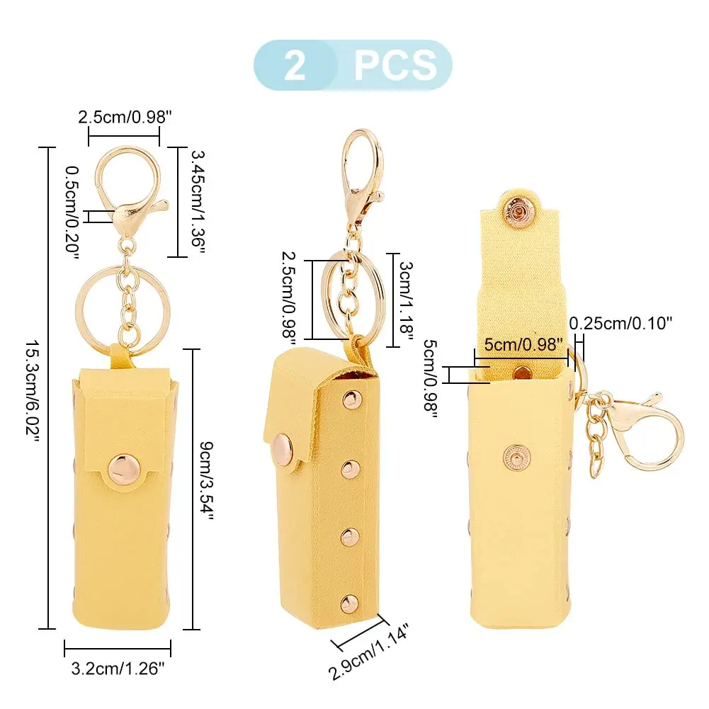 2pcs Chapstick Keychain Holder 6In PU Leather Lipstick Organizer Holder with Keychain Mini Lip Gloss Travel Storage Case