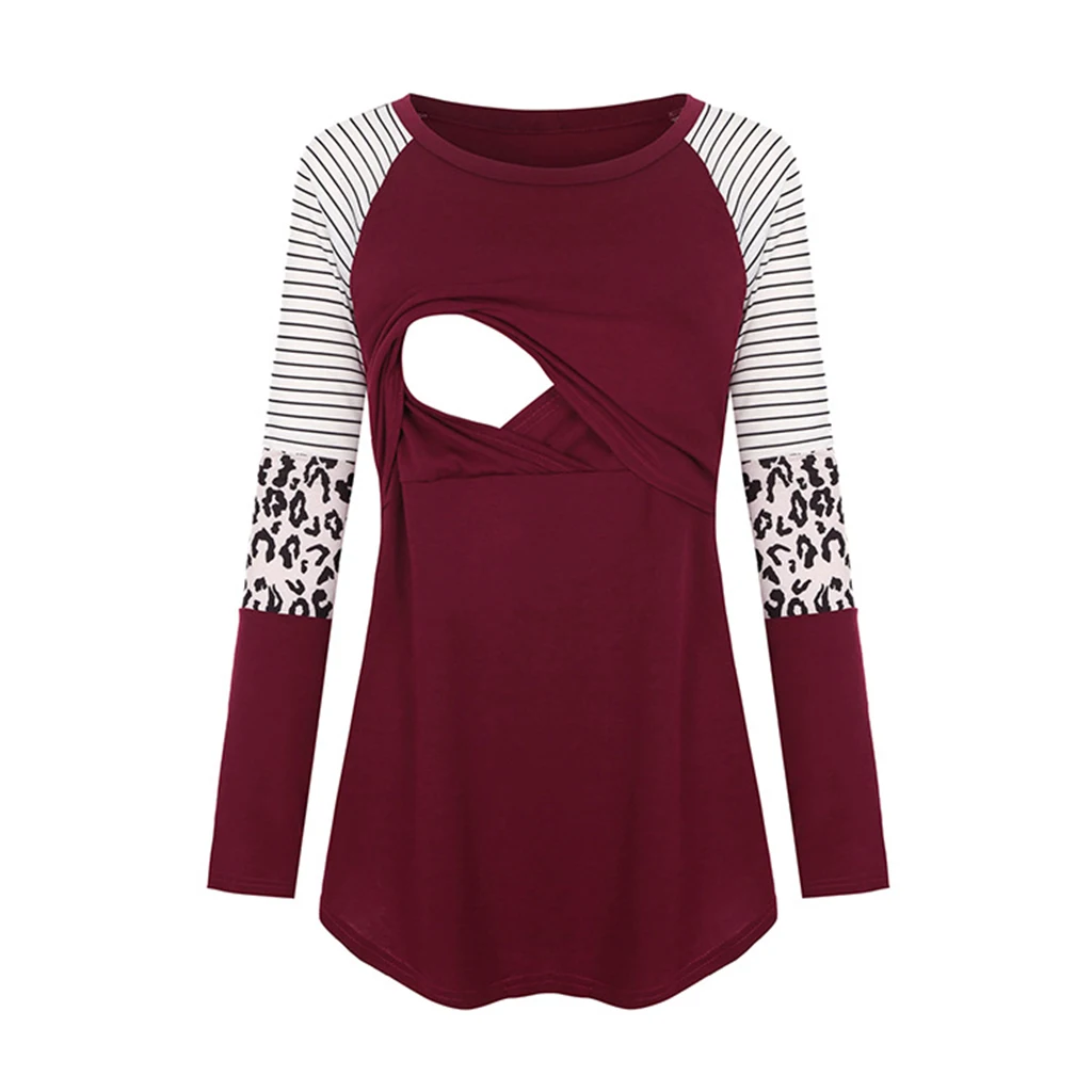 Frauen Mutterschaft Langarm Stillen Patchwork Farbe Tops Stillen Bluse – Detail 3