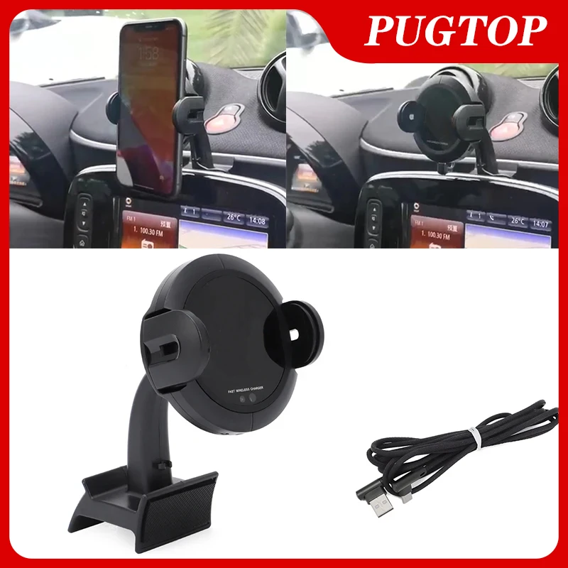 10W Car Fast Wireless Charger Phone Navigation Holder for Smart 453 fortwo forfour Infrared Sensor Automatic Quick Charge