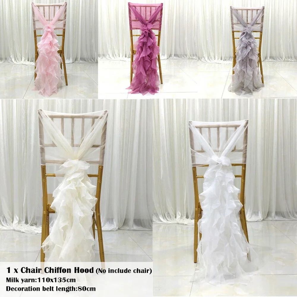 

Chiffon Hoods with Ruffles Chair Cover Milk Yarn Hotel Wedding Party Banquet Chair Decor For Birthday Baby Shower Special Events