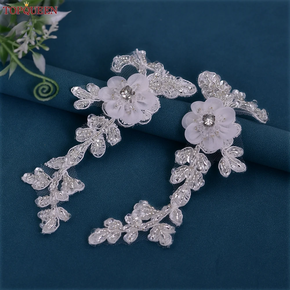 

TOPQUEEN Embroidery Patches Floral Applique Wedding Bridal Veil Accessories Collar Flowers Shoes DIY Sewing Supplies SP27