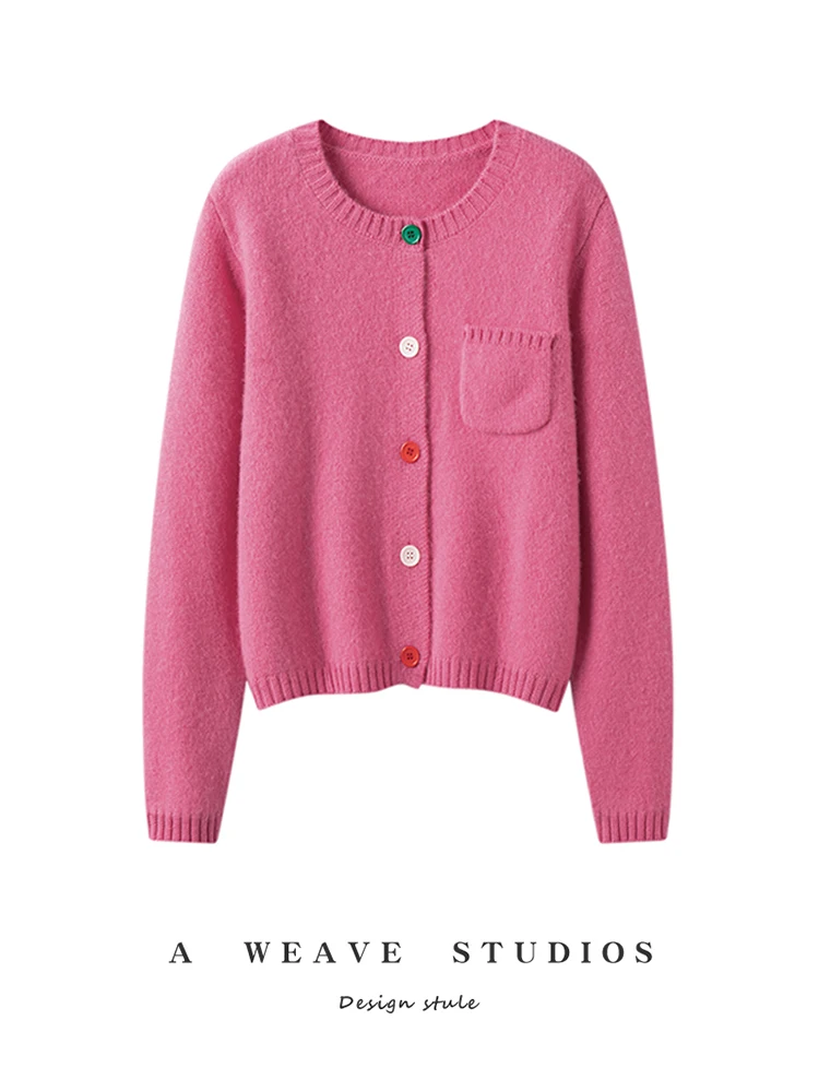 

ADDONEE женский 100% кашемировый свитер, кардиган с круглым вырезом, карманный дизайн, кашемировое вязаное пальто, осенне-зимняя мягкая теплая одежда, топы