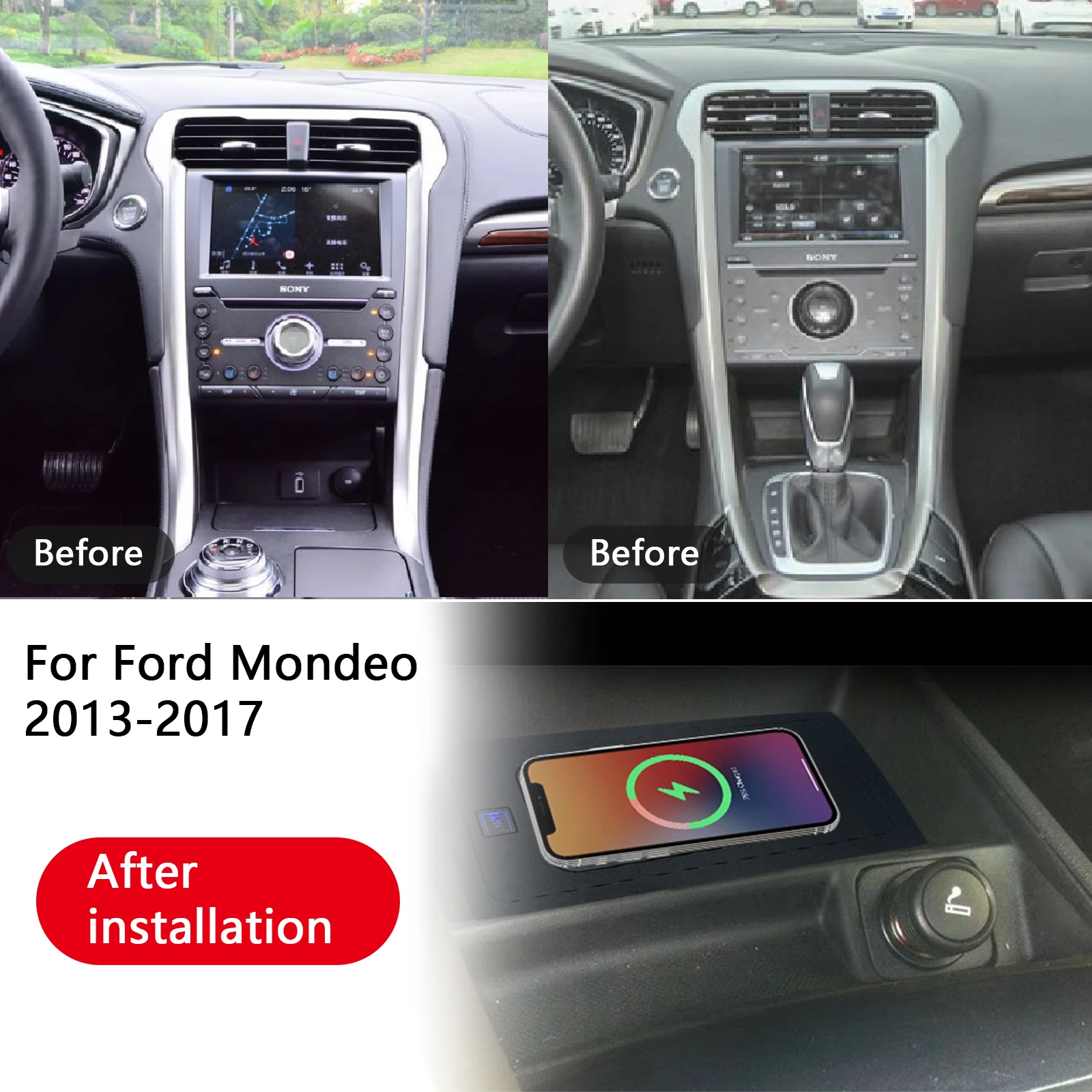 2 din para ford mondeo 2013-2017 the leaset carro console central carregador de telefone rápido carregador sem fio placa de carregamento suporte de ca