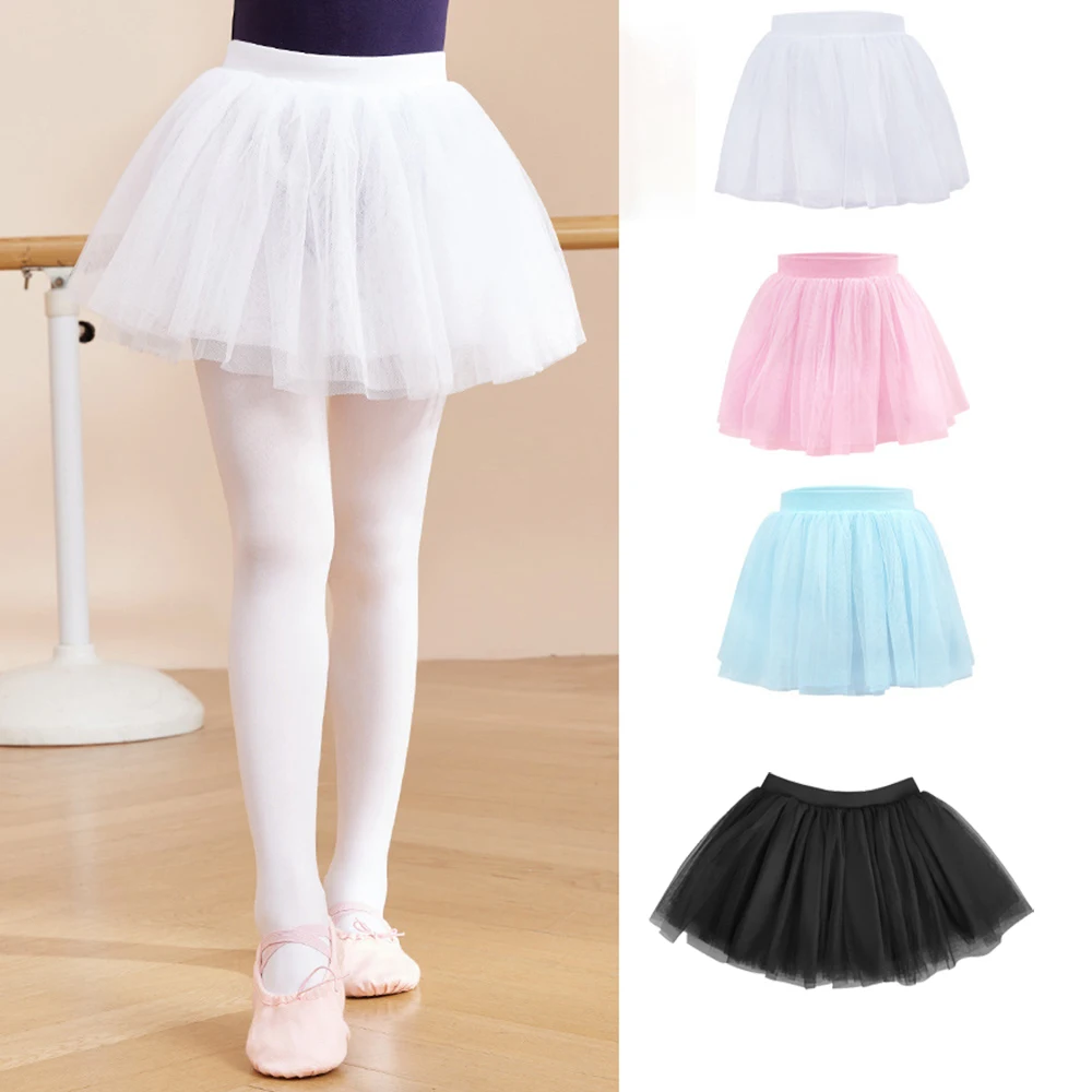 

Kids Girls Ballet Skirt Elastic Waist Fluffy 4 Layers Soft Yarn Tulle Tutu Skirts Ballerina Dance Practice Performance Costume