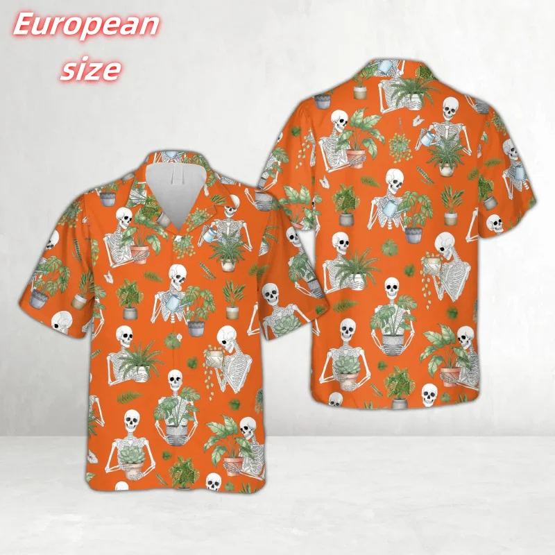 

Skeleton Plants Pattern Hawaiian Shirt For Men Fun Halloween 3D Printed Blouse Summer Short Sleeve Lapel Tops Aloha Shirts