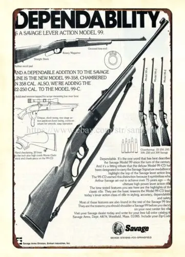 wall piece 1977 Savage firearm Lever Action Rifle dependability metal tin sign