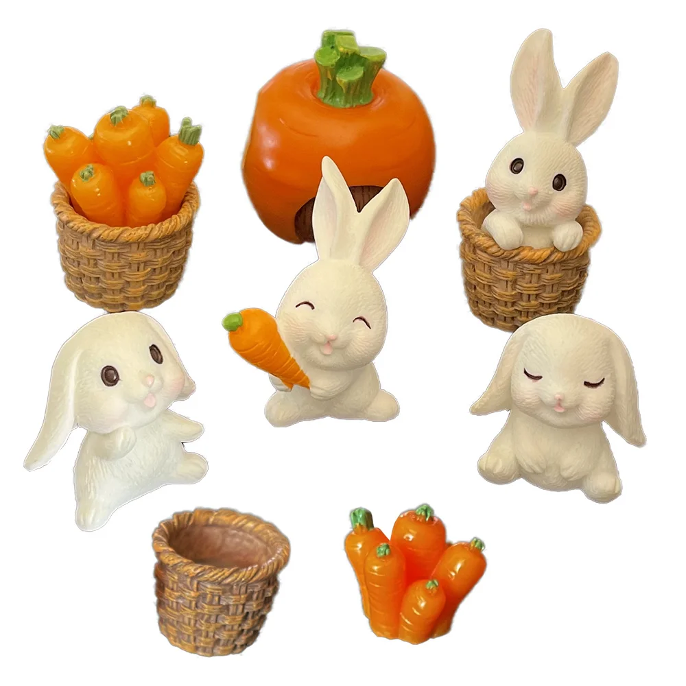 

Easter Bunny Cake Decor Bamboo Basket Carrot Rabbit Toy Figure Doll Birthday Cake Topper Fairy Garden Dollhouse Micro Landscape